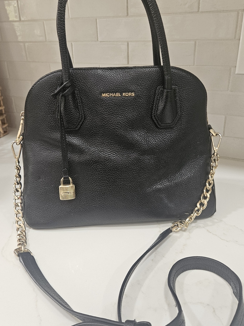 Michael Kors Black Leather Mercer Dome Satchel
